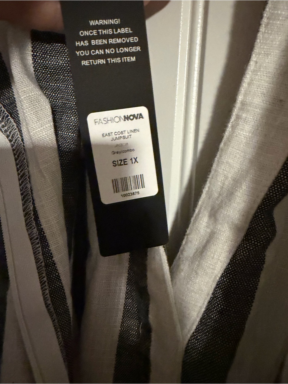Striped V-Neck Short Sleeve Pant Jumpsuit Black & White - Picture 3 of 3